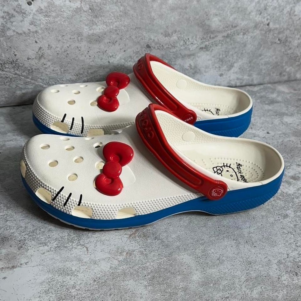 Crocs Hello Kitty Classic Clog Mens White‎ Red Bow 50th Anniversary Sz M-12 W-14